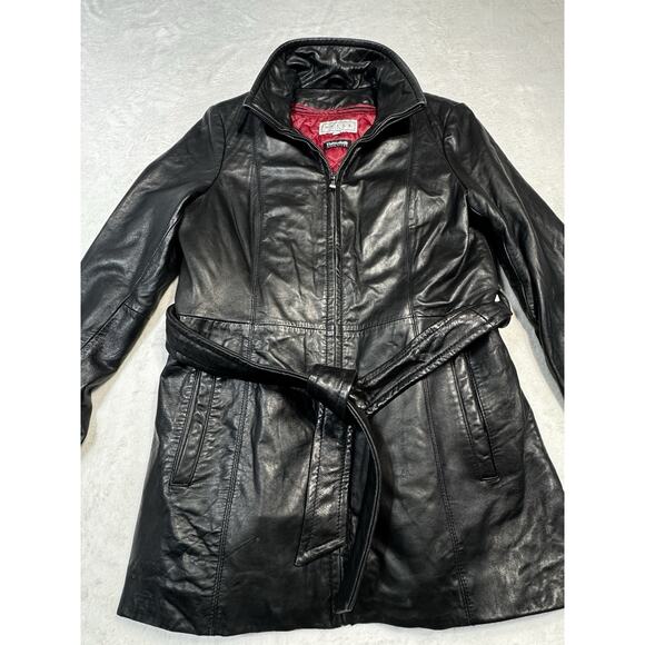 Vintage Pelle Studio Black Leather Belted Jacket M Thinsulate Liner Mob Wife - Picture 2 of 9